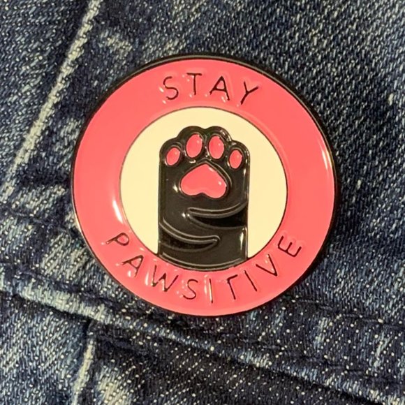 NEW! Stay Pawsitive Cat Paw Enamel Pin Pink Feline‎ - Picture 1 of 4